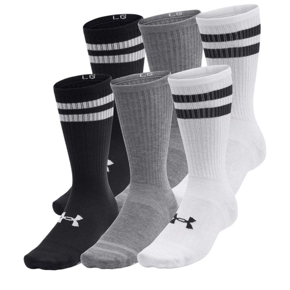 Under Armour Unisex Adult Essential Logo Crew Socks (Pack of 6) / White/Black/Gr